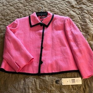 Lauren NWT Women’s Linen Jacket, Size 14, bright pink w/black